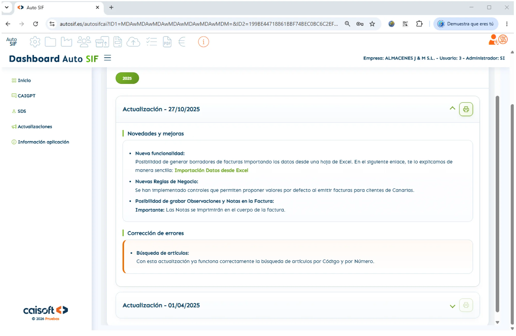 Auto SIF enlazado con CAICONTA para la contabilidad