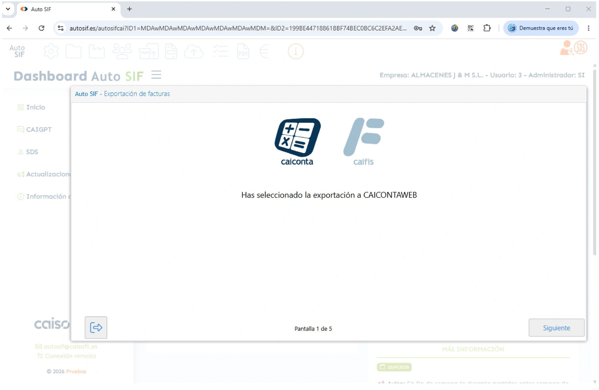 Auto SIF conectado con el resto de programas de CAISOFT