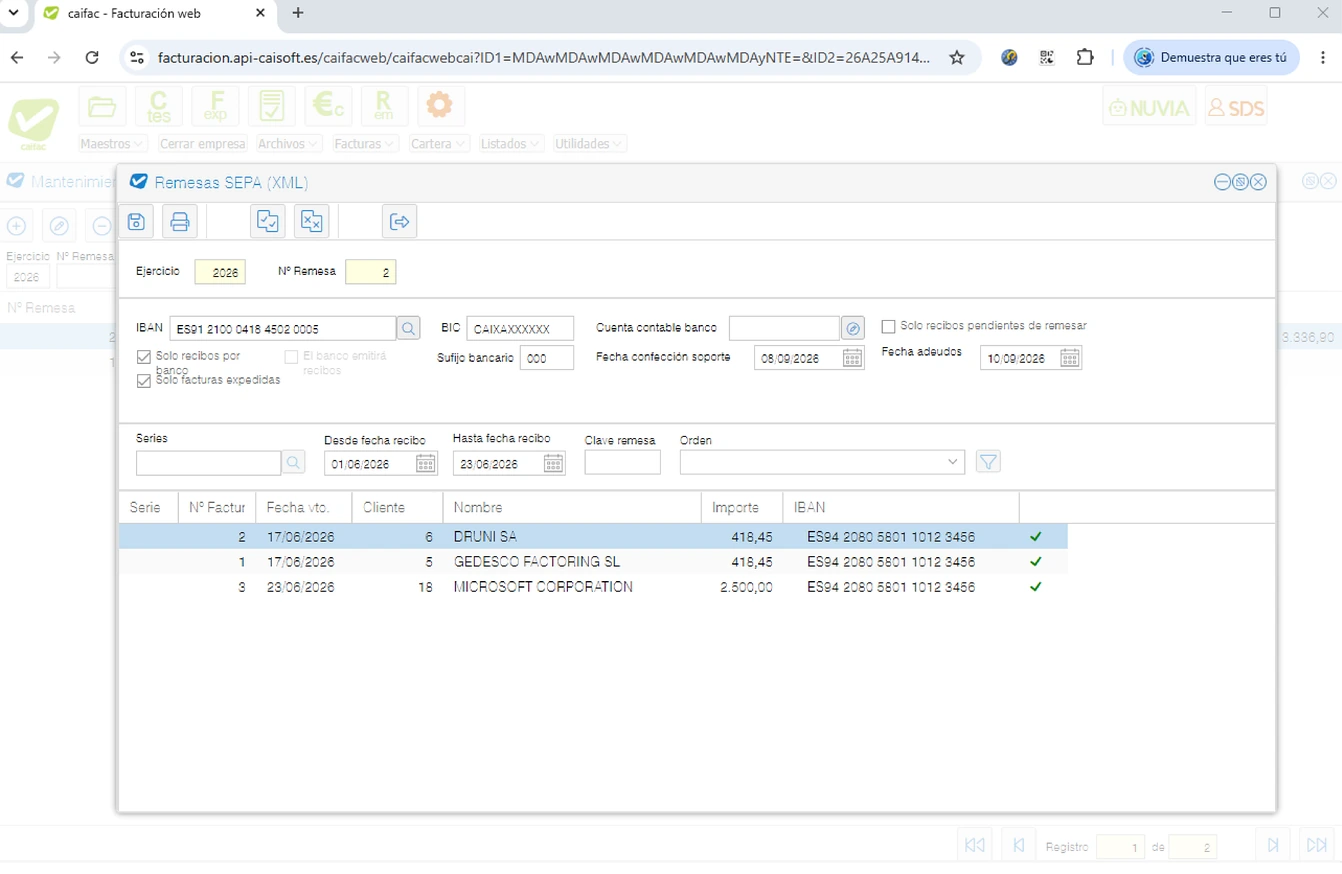Captura de pantalla de un proceso de traspaso de datos entre programas