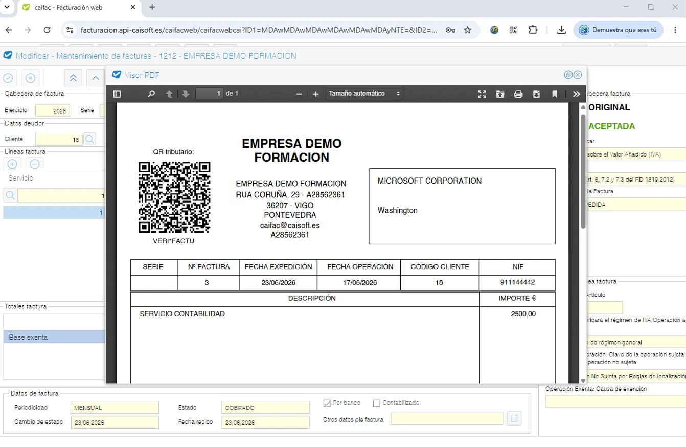 Captura de pantalla de un listado de datos organizado en tablas dentro del programa
