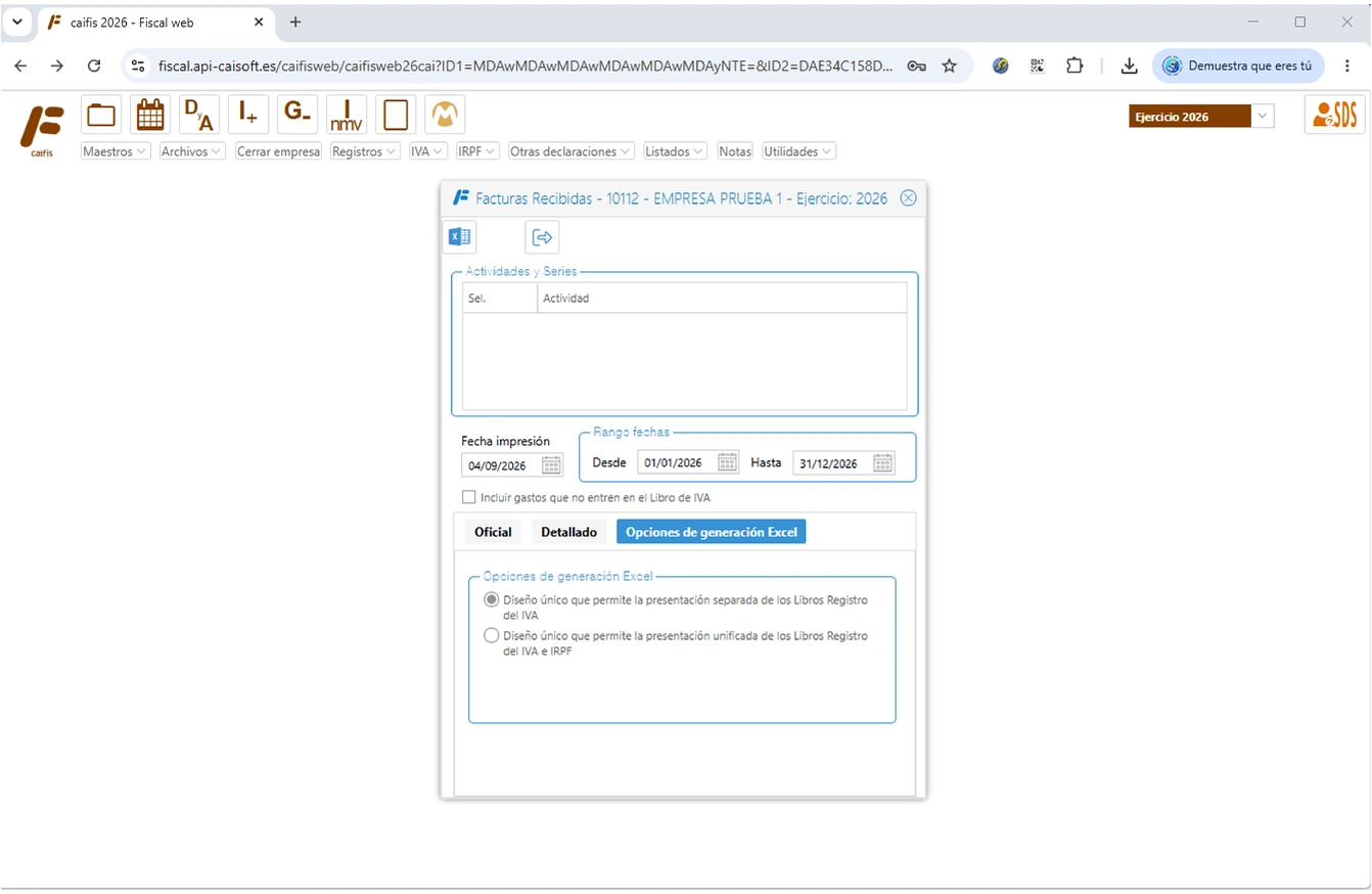 Libros registro de IVA e IRPF exportables a Excel y PDF