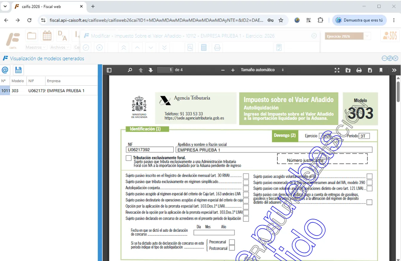 Pantalla de gestión de datos fiscales de una empresa