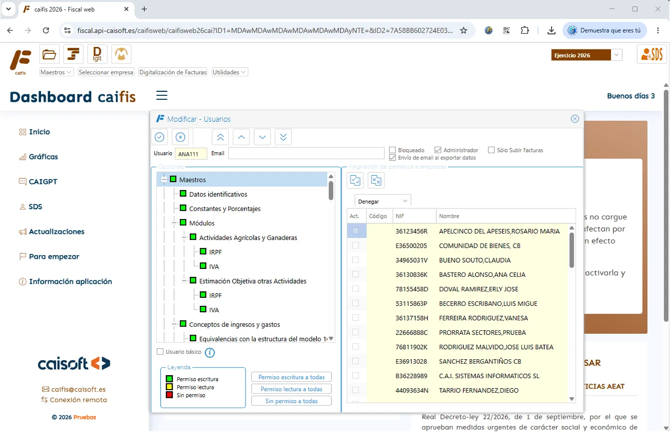 Gestión multiempresa y multiusuario con control de accesos