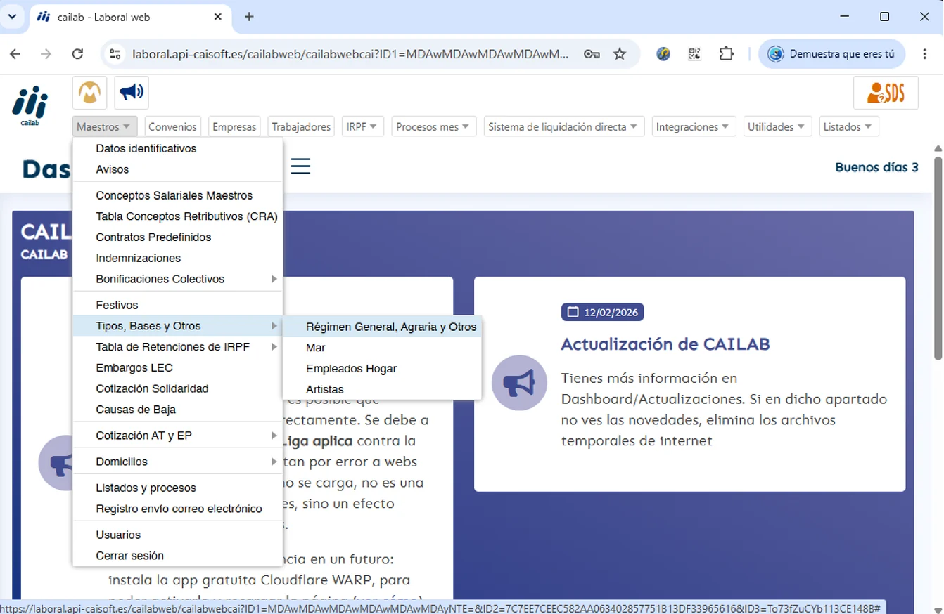 Pantalla de cálculo de nóminas en CAILAB
