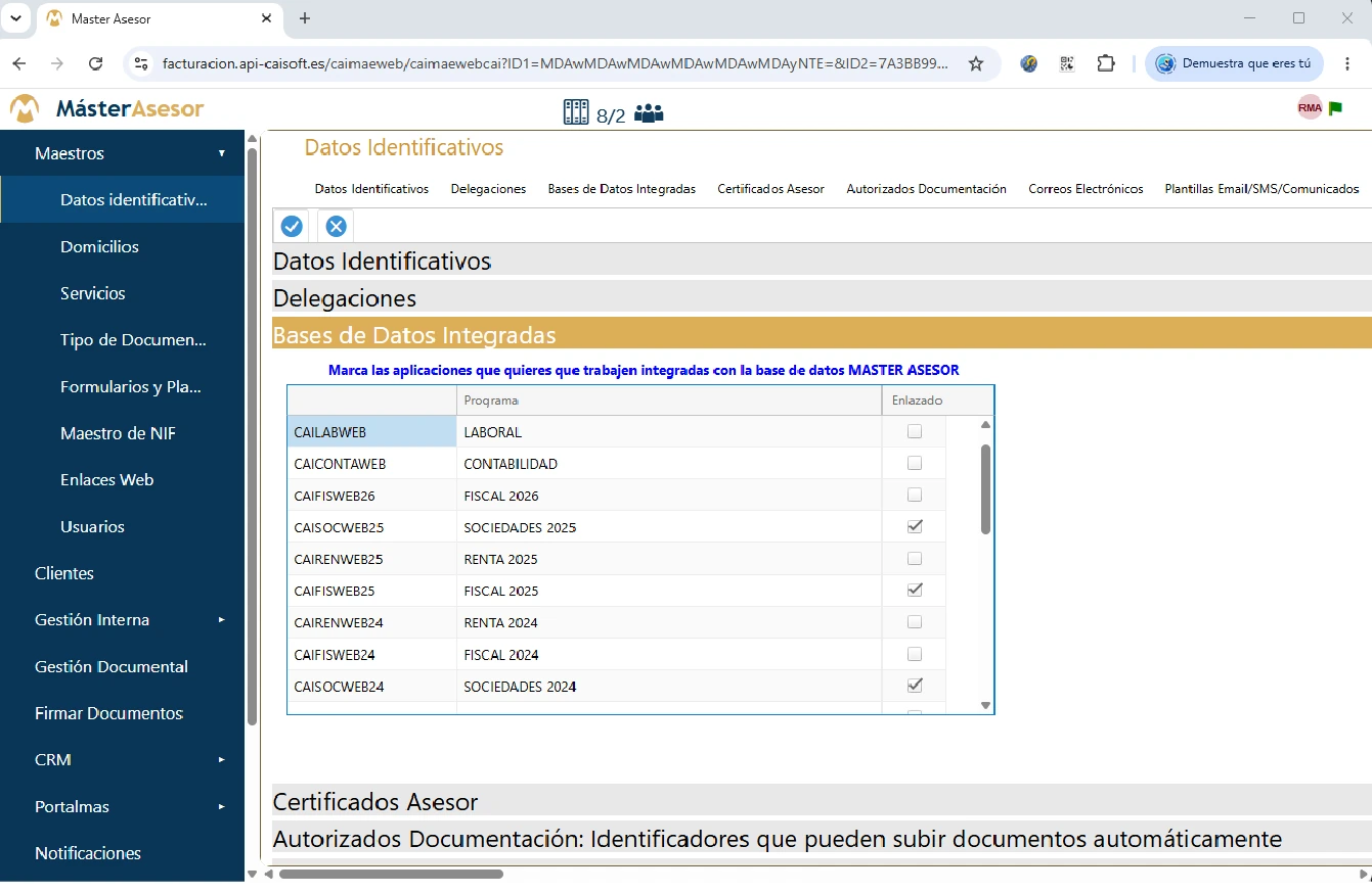 Master Asesor integrado con Portal CAI y el resto de programas CAISOFT