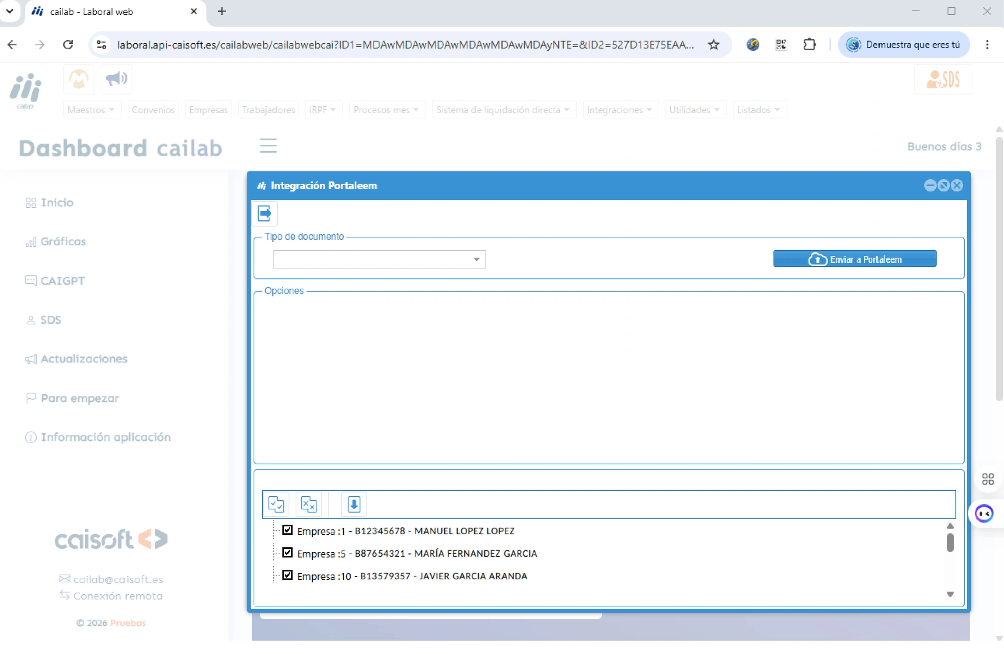 Pantalla de configuración de vacaciones, permisos y festivos de la empresa en Portaleem