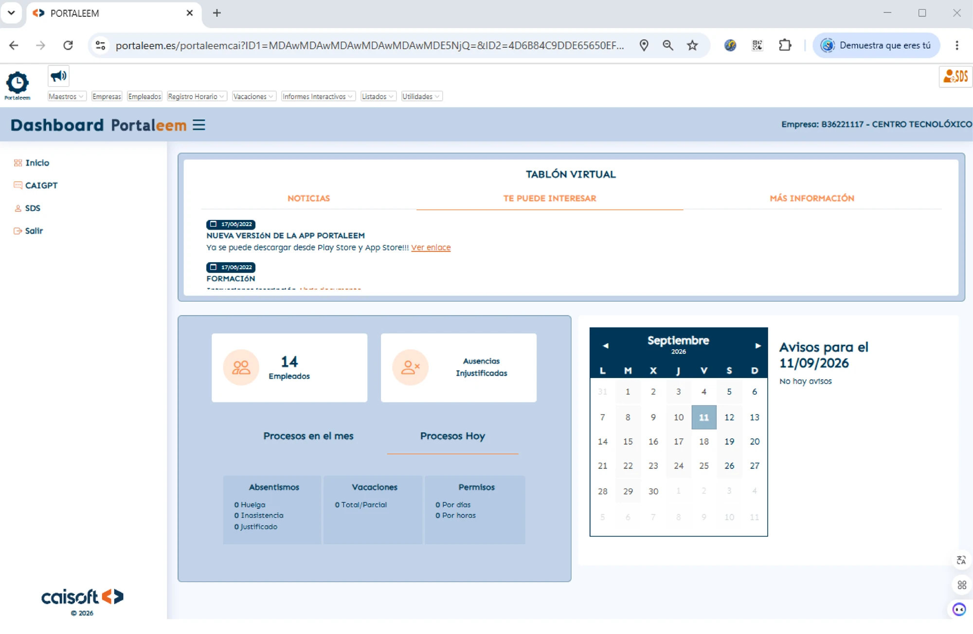 Pantalla de administración de Portaleem con los tipos de documento para publicar a la plantilla