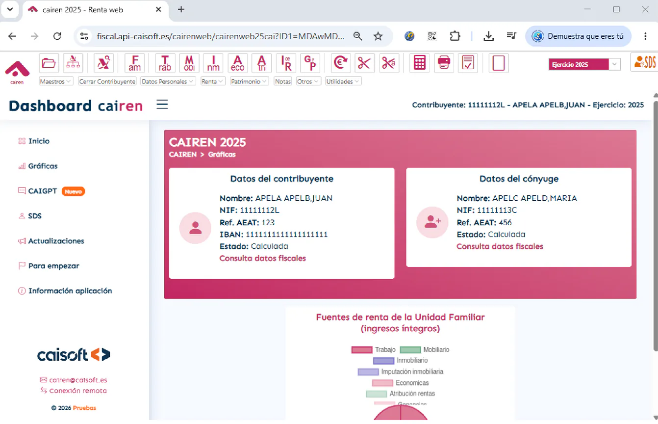 Panel de gestión del IRPF y el Impuesto de Patrimonio en CAIREN